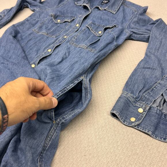 Gap Denim Pearl Snap Shirt Dress Womens Small Blue Western Cowgirl Classic - Picture 4 of 8